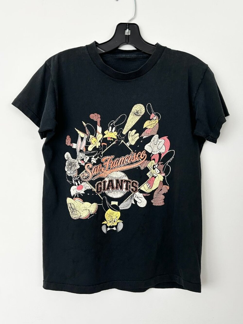 Vtg Kid LOONEY TUNES San Francisco SF Giants T-Shirt Single Stitch Distress Sz L